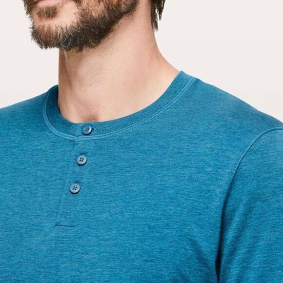 Lululemon 5 Year Basic Long Sleeve Henley Heathered Pewter Blue XL - Picture 4 of 6